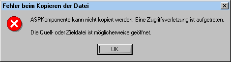 Fehlermeldung: Komponente kann nicht kopiert werden
